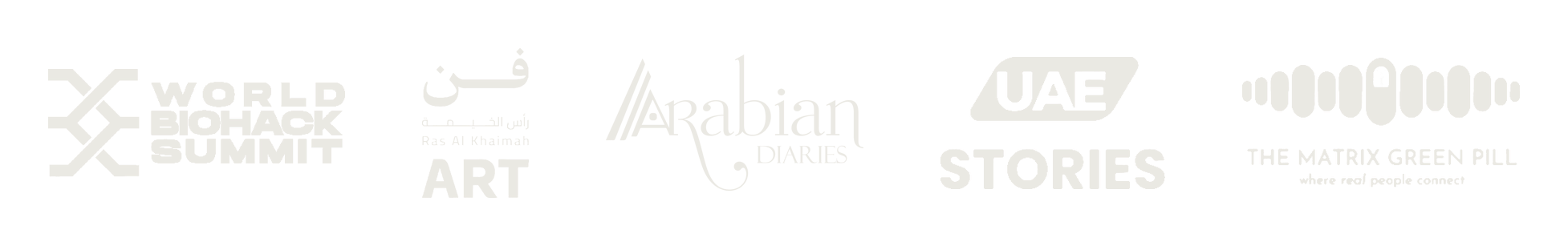Recent stages and features World Biohack Summit, Ras Al Khaimah Art Festival, Arabian Diaries, UAE Stories, The Matrix Green Pill Podcast